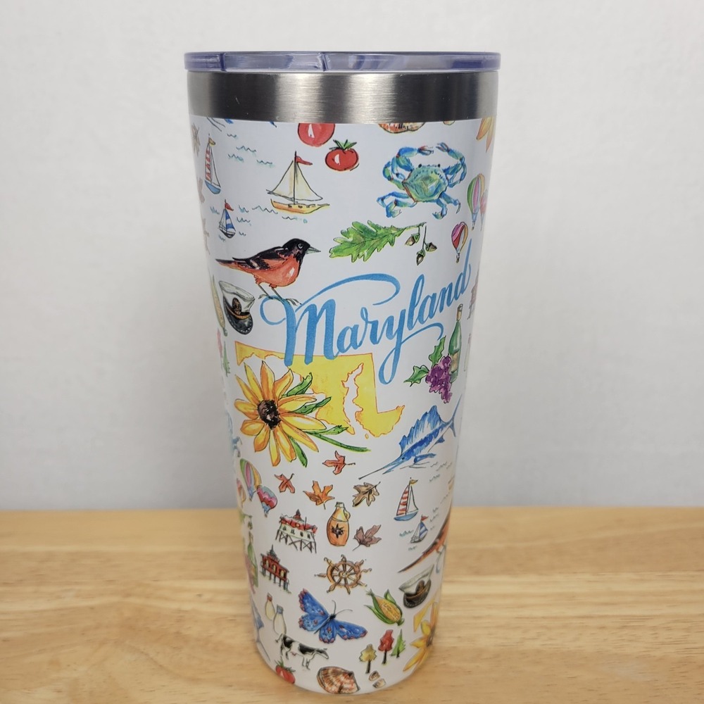Maryland State Icons 22oz Stainless Steel Tumbler NEW Travel‎ Mug Watercolor